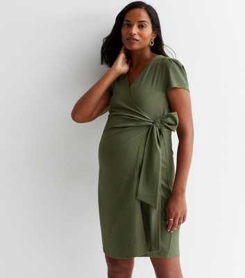 Maternity Khaki Crinkle Wrap Mini Dress