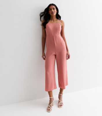 Pink Tie Back Strappy Jumpsuit