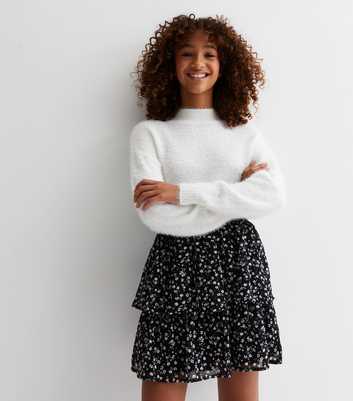 Girls Black Ditsy Print Tiered Mini Skirt
