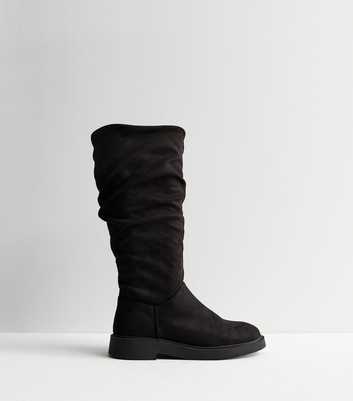 Wide Fit Extra Calf Fitting Black Suedette High Leg Boots