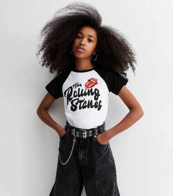 Girls Black The Rolling Stones Logo Raglan T-Shirt