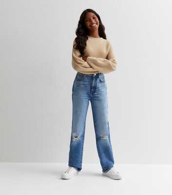 Girls Blue Ripped Full Length Anica Straight Leg Jeans