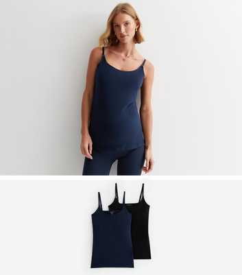 Maternity 2 Pack Black and Navy Jersey Nursing Cami Tops