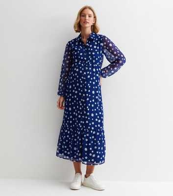 Maternity Blue Spot Tiered Midaxi Shirt Dress