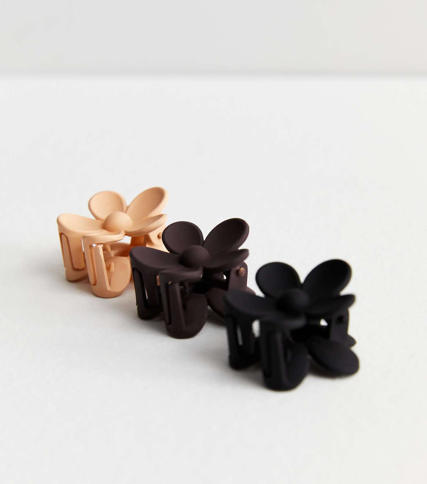 3 Pack Brown Black and Camel Matte Flower Mini Hair Claw Clips Image 2