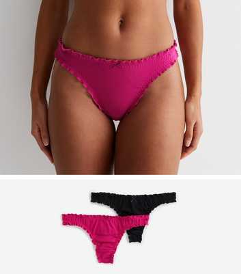 2 Pack Black and Pink Cotton Frill Thongs