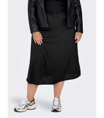 ONLY Curves Black Stripe Sateen Midi Skirt