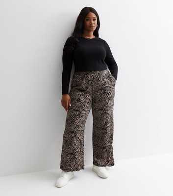 ONLY Curves Brown Animal Print Jersey Wide Leg Trousers