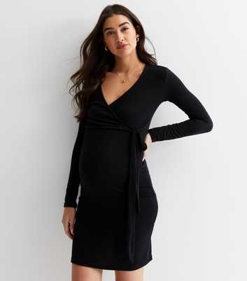 Maternity Black Jersey Nursing Wrap Midi Dress