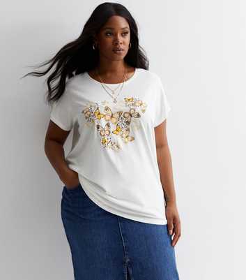 Curves White Cotton Butterfly Logo T-Shirt