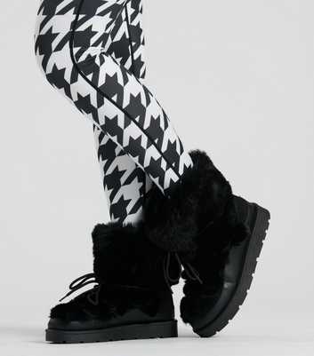 South Beach Black Faux Fur Lace Up Snow Boots
