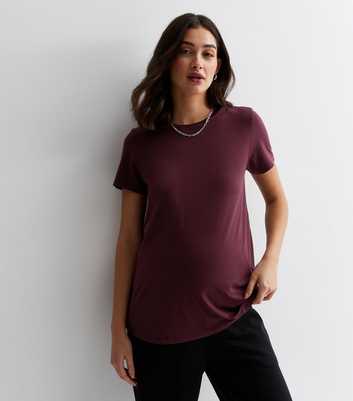Maternity Burgundy Cotton Short Sleeve T-Shirt