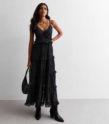 Gini London Black Frill Tiered Maxi Dress