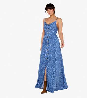 Apricot Blue Animal Print Button Front Strappy Maxi Dress