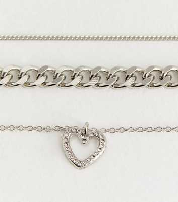 3 Pack Silver Diamanté Heart Chain Necklaces