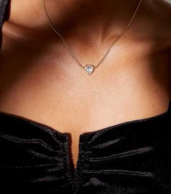 Gold Diamanté Heart Pendant Slinky Necklace