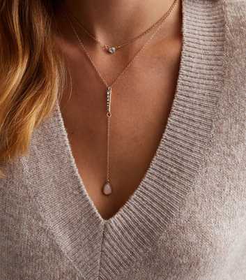 Gold Faux Semi Precious Drop Necklace