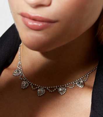Silver Diamanté Heart Triangle Necklace