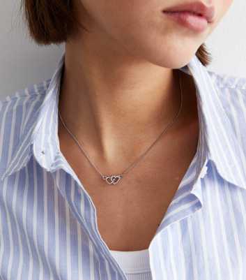 Silver Double Diamanté Heart Necklace