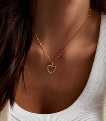 Gold Twist Chain Diamanté Heart Necklace