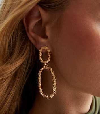 Gold Twist Circle Oval Doorknocker Earrings