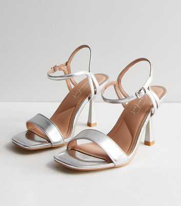 Extra Wide Fit Silver 2 Part Stiletto Heel Sandals