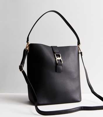 Black Leather-Look Link Hobo Bag
