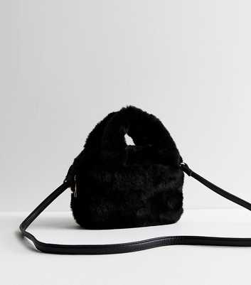 Black Faux Fur Mini Bowler Bag