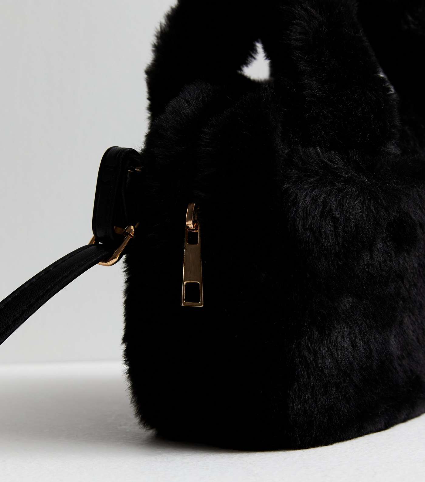 Black Faux Fur Mini Bowler Bag Image 3