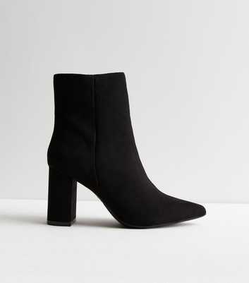 Black Suedette Pointed Block Heel Boots