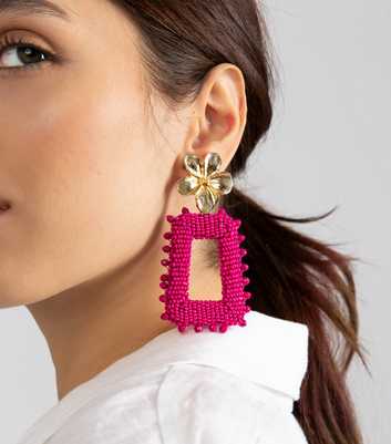 Freedom Bright Pink Beaded Square Drop Earrings