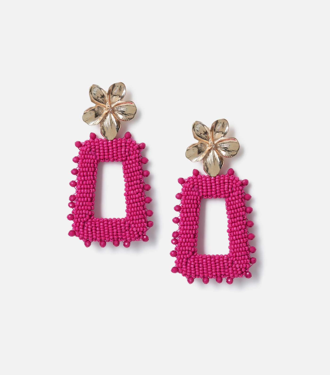 Freedom Bright Pink Beaded Square Drop Earrings Image 2
