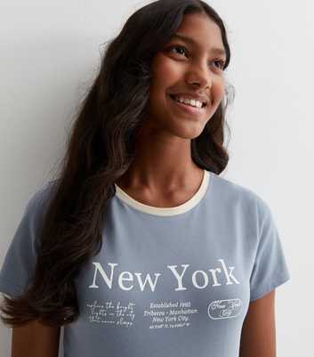 Girls Blue New York Logo Ringer T-Shirt