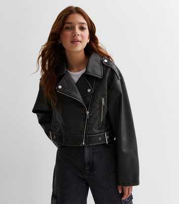 Girls Dark Grey Washed Leather-Look Jacket