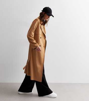 Light Brown Suedette Belted Trench Coat