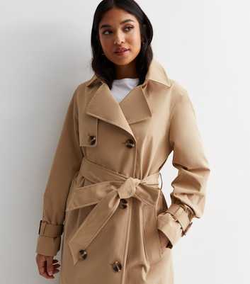 Petite Camel Belted Formal Trench Coat