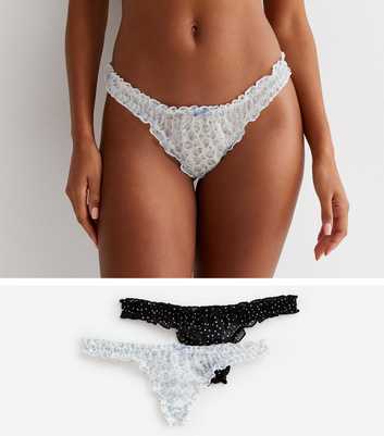 2 Pack Black and Blue Floral Spot Thongs