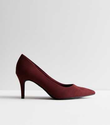 Dark Red Suedette Pointed Stiletto Heel Court Shoes
