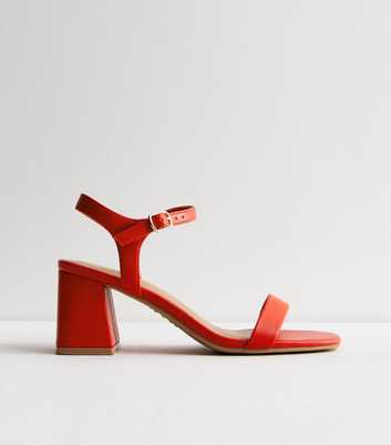 Red Leather-Look 2 Part Block Heel Sandals