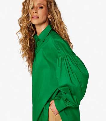 Apricot Green Cotton Balloon Sleeve Oversized Shirt