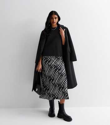 Black Zebra Jacquard Spot Print Satin Midi Skirt