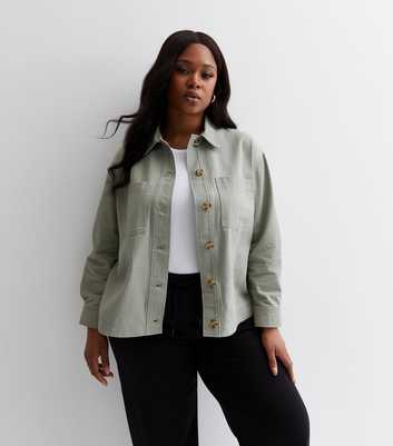Curves Olive Cotton Cropped Shacket