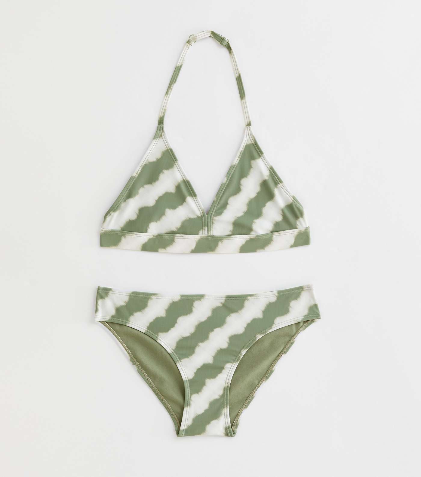 Girls Green Tie Dye Stripe Triangle Bikini Set