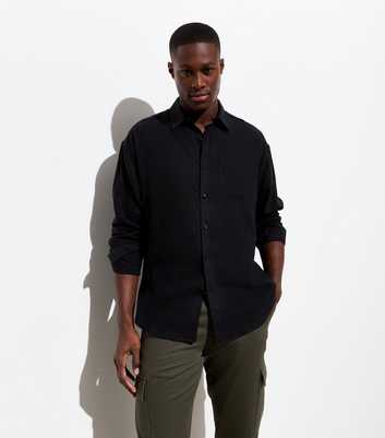 Black Linen Blend Long Sleeve Oversized Shirt