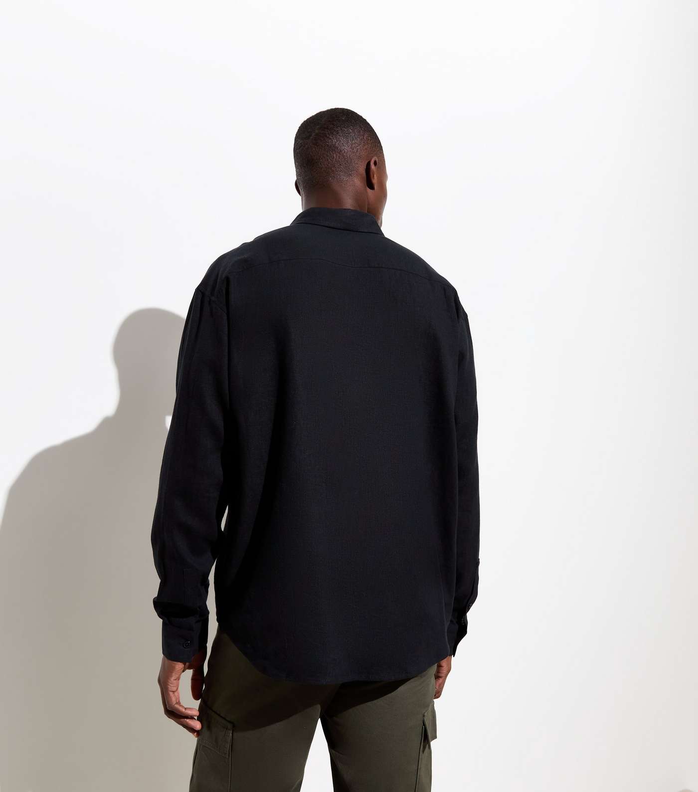Black Linen Blend Long Sleeve Oversized Shirt Image 4
