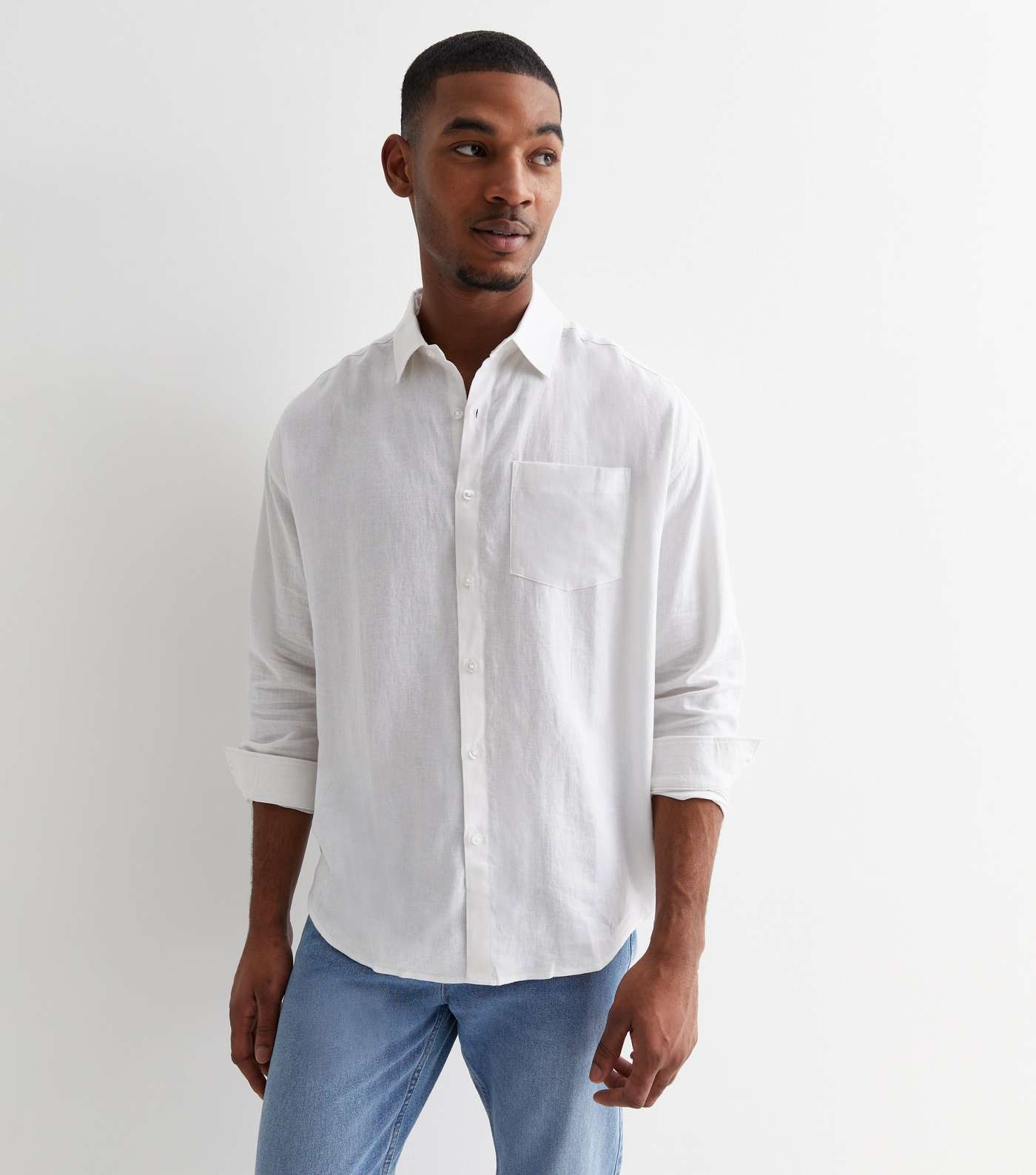 White Linen Blend Long Sleeve Oversized Shirt Image 3