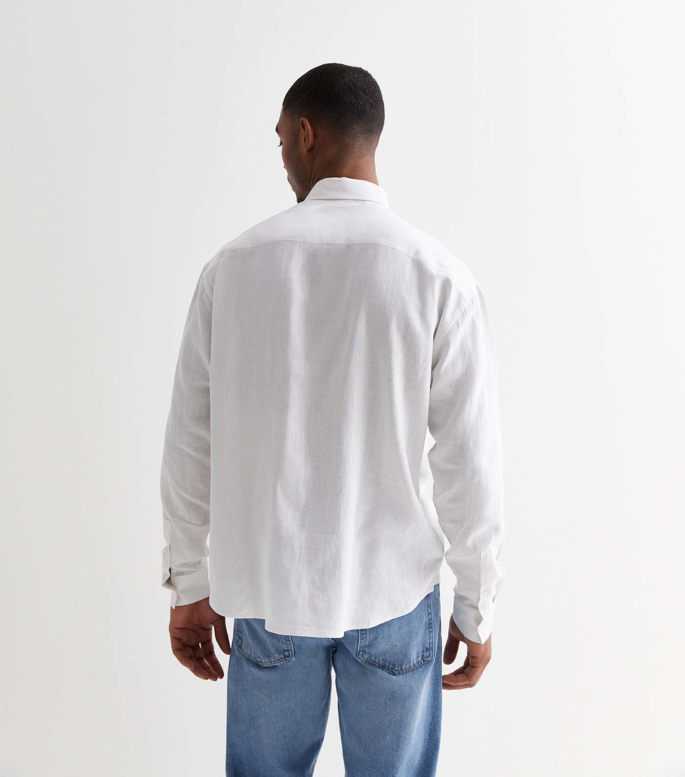 White Linen Blend Long Sleeve Oversized Shirt Image 5