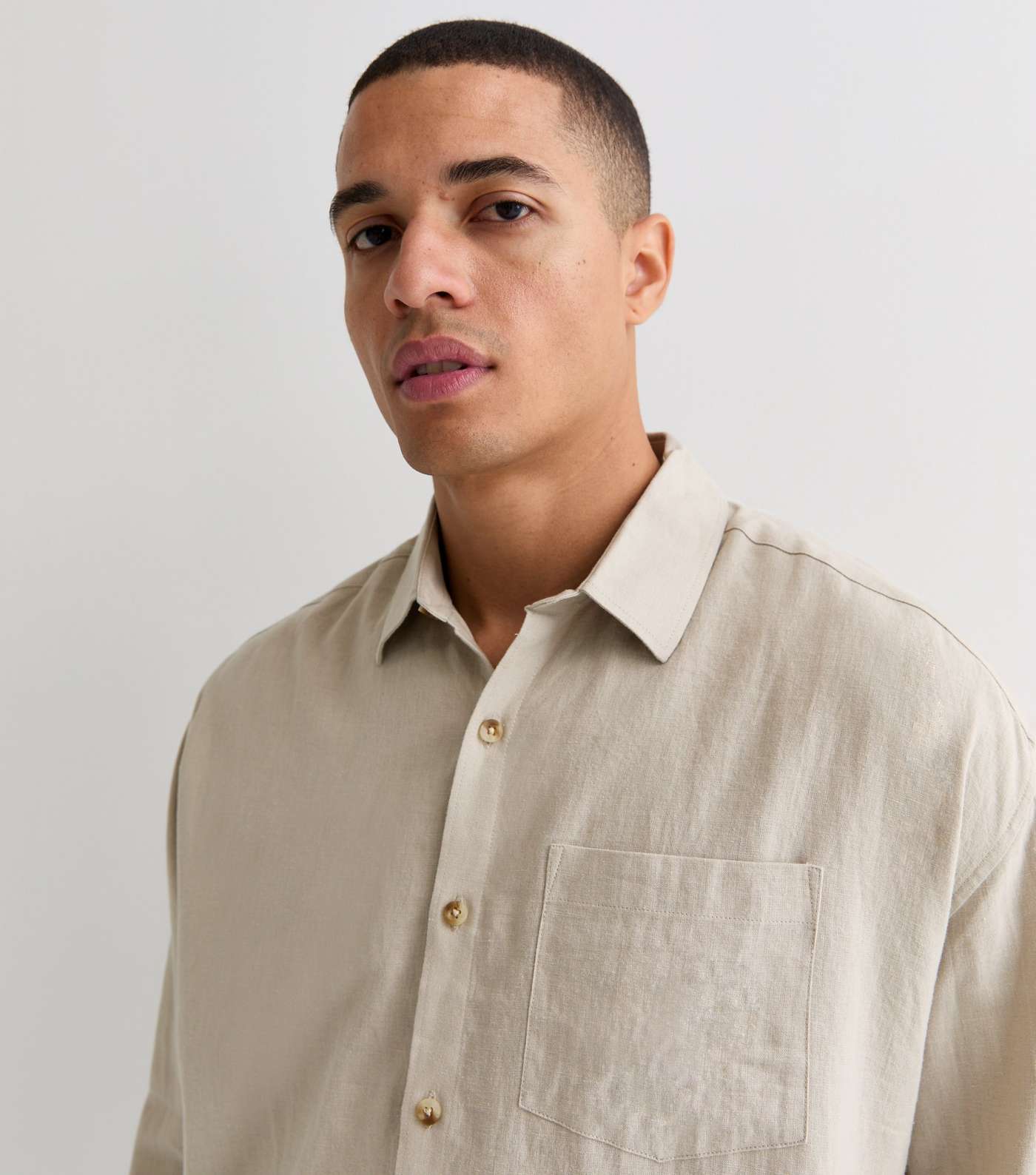 Stone Linen Blend Long Sleeve Oversized Shirt Image 2