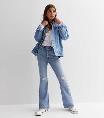 Girls Blue Ripped Knee Flared Jeans