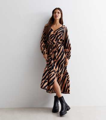 Brown Stripe Belted Maxi Dress